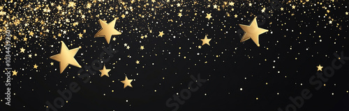 New Year 2025 Celebration with Gold Star Glitter Dust Sparkle on Black Background
