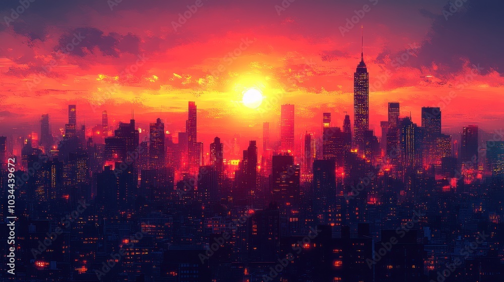 Fototapeta premium Cityscape at Sunset