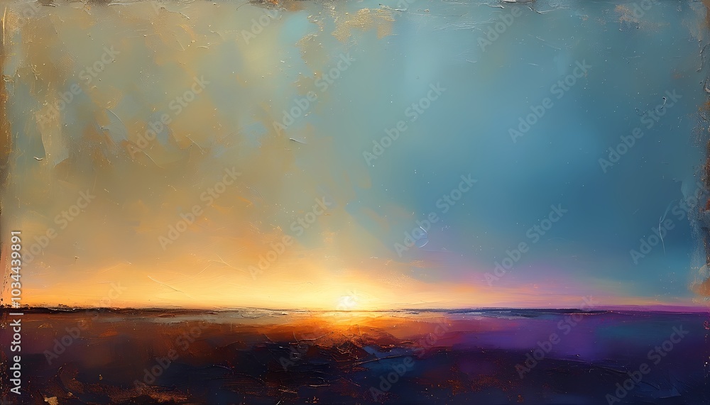 Obraz premium Golden Sunset Over a Purple and Blue Horizon