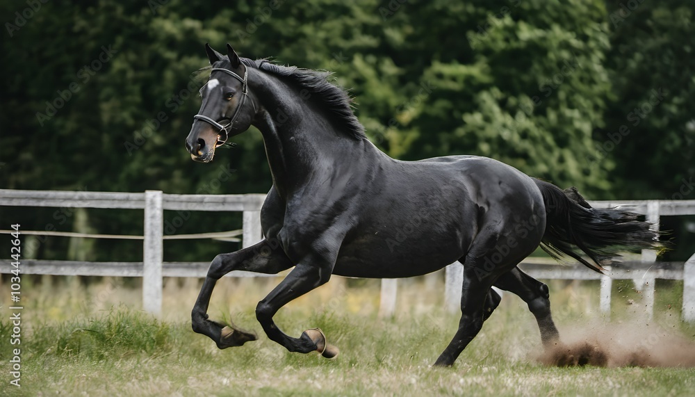 A Black Horse Galloping in a field A Black Horse Galloping in a field