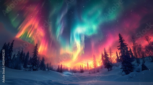 Winter night sky with the Northern Lights dancing. AI generate illustration