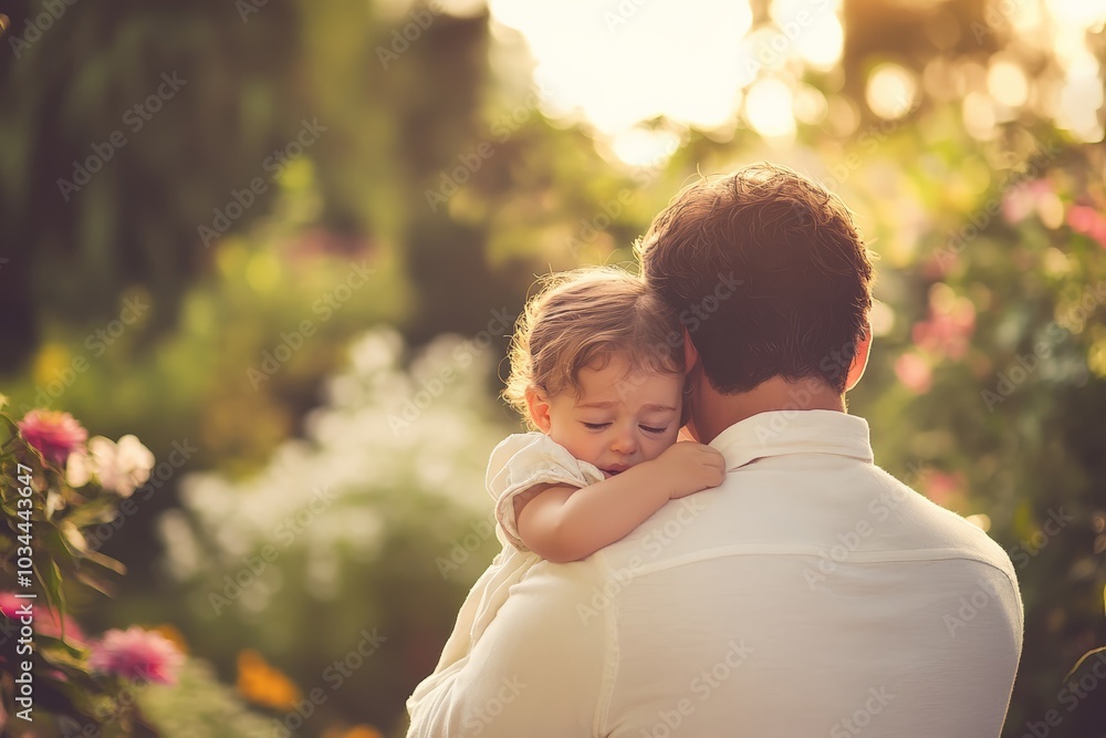 Father lovingly holding his child outdoors during a sunny day, showing affection and warmth
Father lovingly holding his child outdoors during a sunny day, showing affection and warmth