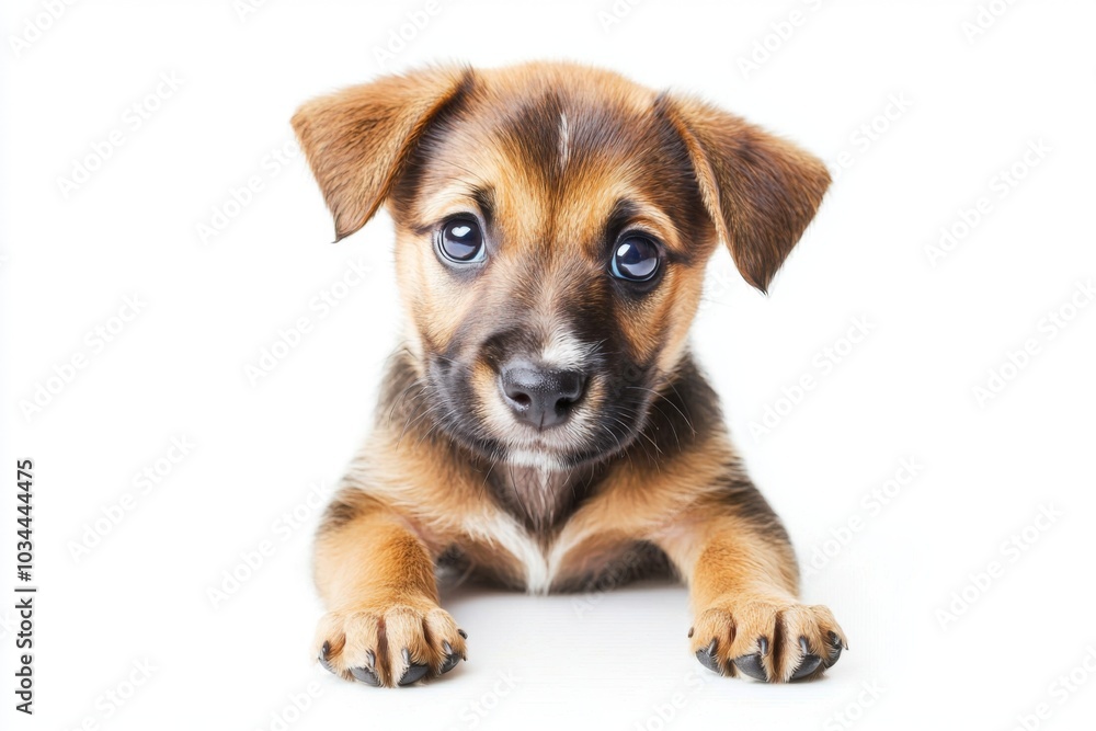 Cute puppy sitting and looking playfully at the camera isolated on white background Cute puppy sitting and looking playfully at the camera isolated on white background