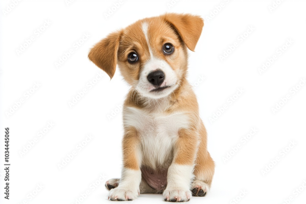 Cute puppy sitting and looking playfully at the camera isolated on white background Cute puppy sitting and looking playfully at the camera isolated on white background