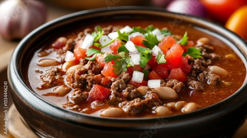 The national cuisine of Mexico: Mexican chili con carne soup.