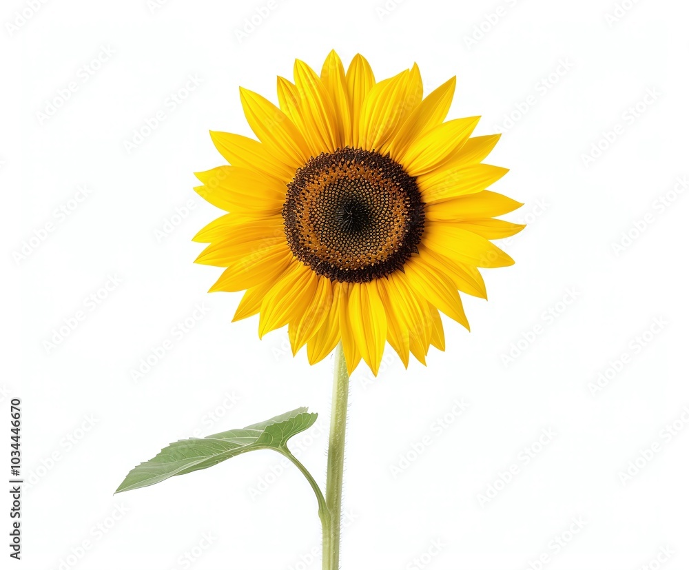 Fototapeta premium Bright Yellow Sunflower on White Background, Isolated Close-Up of Vibrant Bloom with Detailed Petals, Perfect for Floral Design and Minimalistic Nature Concepts