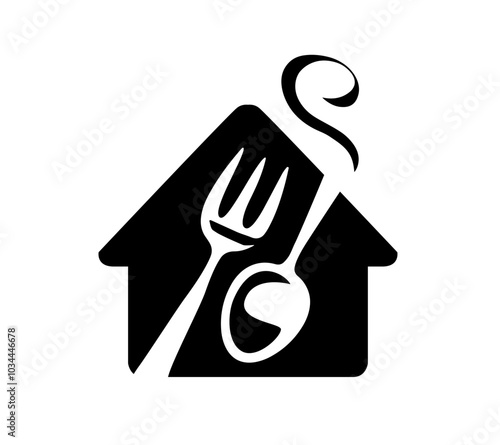 Restaurant, cafe icon sign. House, fork and spoon symbol food service concept