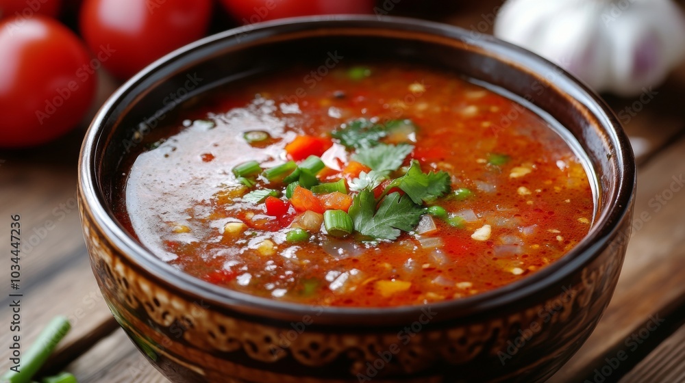 The national cuisine of Mexico: Soup with red pepper and chili. The national cuisine of Mexico: Soup with red pepper and chili.