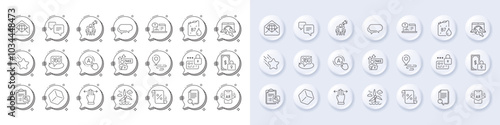 Web mail, Ab testing and Spanner line icons. White pin 3d buttons, chat bubbles icons. Pack of Windmill, Loan percent, Diesel canister icon. Dots message, Messenger, Online help pictogram. Vector