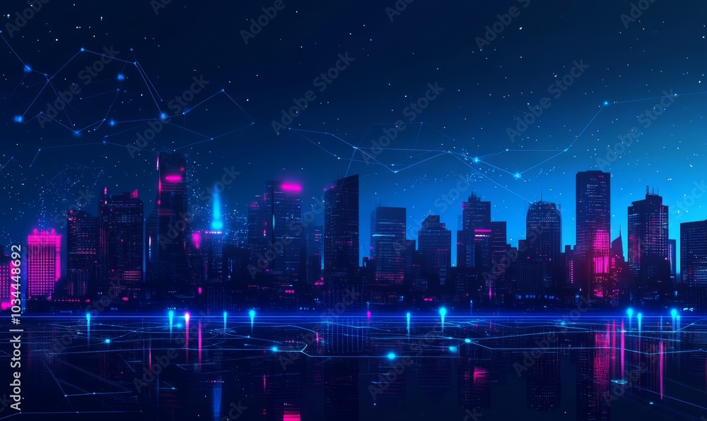 City with connected line, internet of things conceptual City with connected line, internet of things conceptual