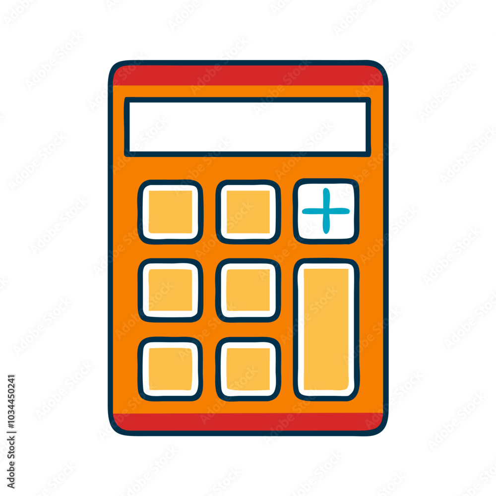 A calculator with the plus sign on it. The calculator is orange and has a blue border. The calculator is a simple design with a focus on the plus sign A calculator with the plus sign on it. The calculator is orange and has a blue border. The calculator is a simple design with a focus on the plus sign