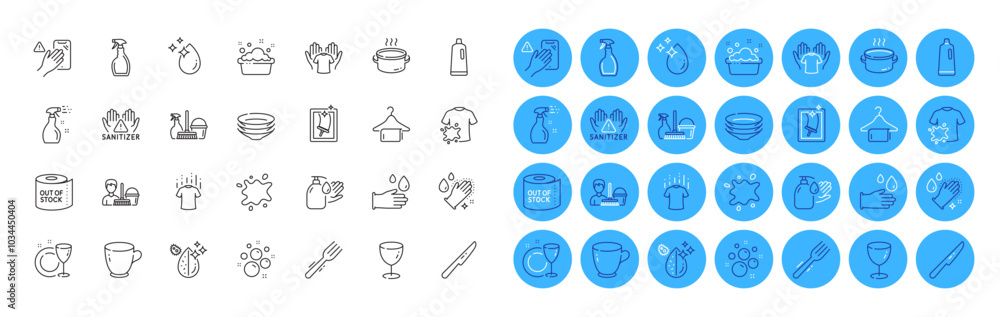 Dish plate, Dirty t-shirt and Dont touch line icons pack. Dishes, Shampoo, Hand washing web icon. Window cleaning, Washing hands, Table knife pictogram. Hold t-shirt, Tea cup, Clean bubbles. Vector Dish plate, Dirty t-shirt and Dont touch line icons pack. Dishes, Shampoo, Hand washing web icon. Window cleaning, Washing hands, Table knife pictogram. Hold t-shirt, Tea cup, Clean bubbles. Vector