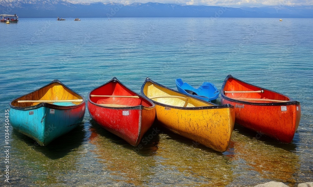 Colorful canoes at Lake Tahoe Colorful canoes at Lake Tahoe