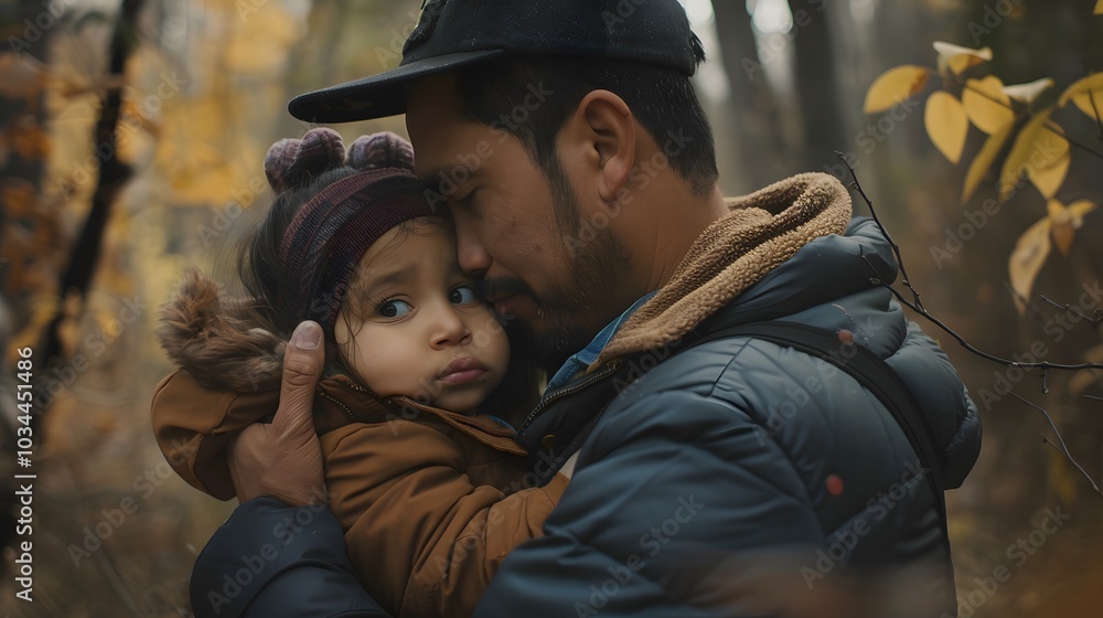 In the park a Hispanic father lovingly embraces his young daughter as they share a heartwarming moment outdoors gazing into each other s eyes with bright smiles In the park a Hispanic father lovingly embraces his young daughter as they share a heartwarming moment outdoors gazing into each other s eyes with bright smiles