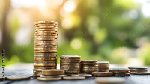 Stacked Coins with Blurred Green Background