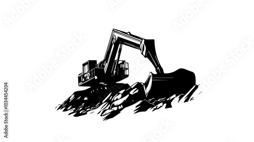 Black and white illustration of heavy quarry equipment.