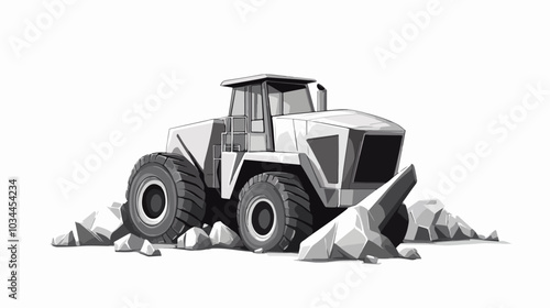 Black and white illustration of heavy quarry equipment.