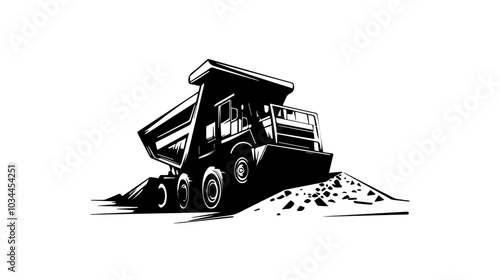 Black and white illustration of heavy quarry equipment.