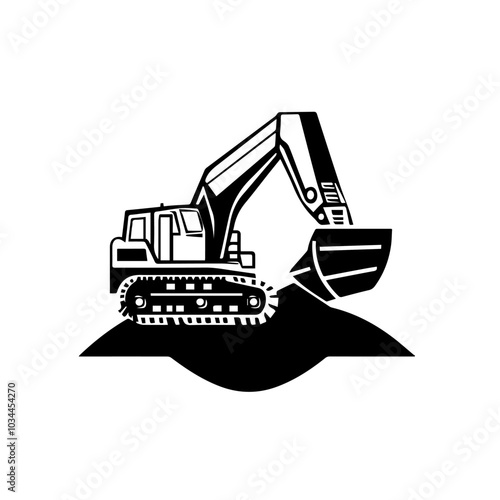 Black and white illustration of heavy quarry equipment.