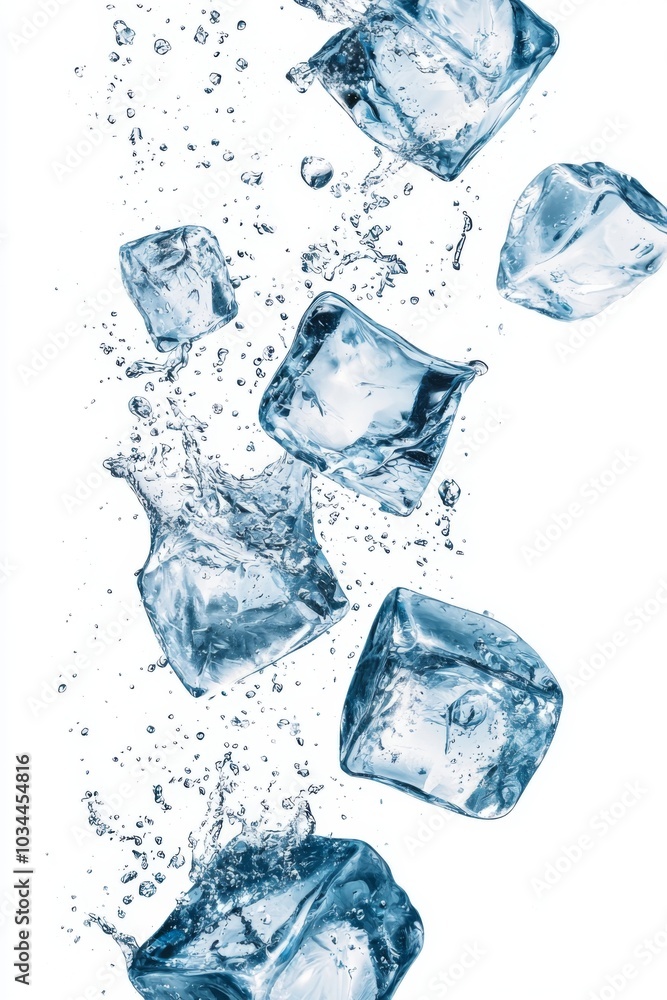 Flying ice cubes isolated on white background Flying ice cubes isolated on white background