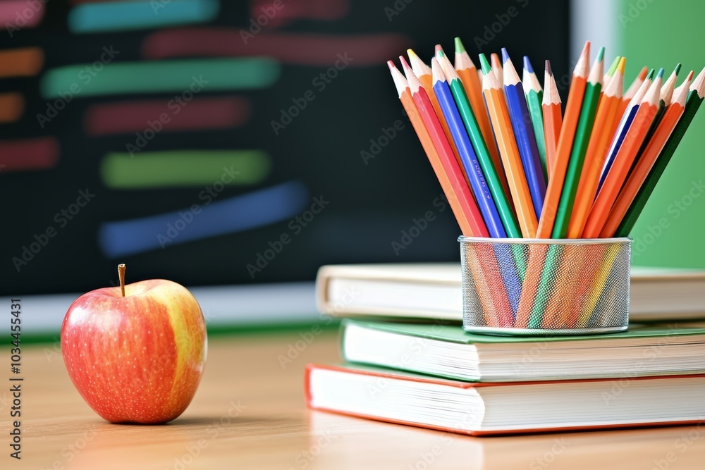 Back to school supplies with chalkboard Back to school supplies with chalkboard