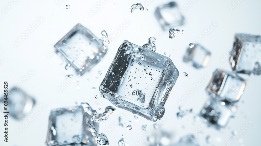 Flying ice cubes isolated on white background Flying ice cubes isolated on white background