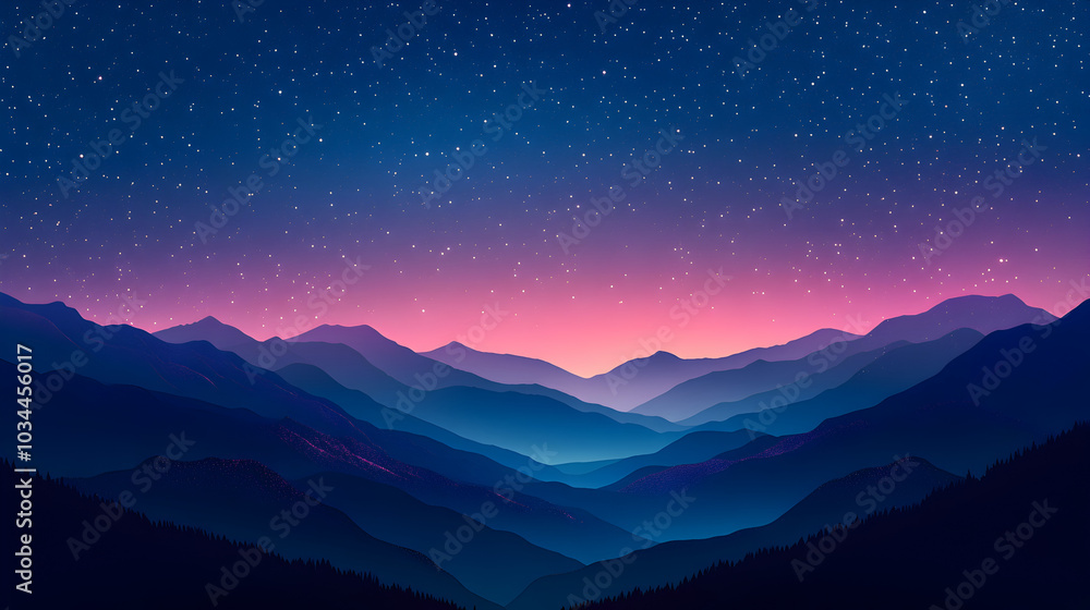 Twilight descends over layered mountains under a starry sky in serene landscape beauty Twilight descends over layered mountains under a starry sky in serene landscape beauty