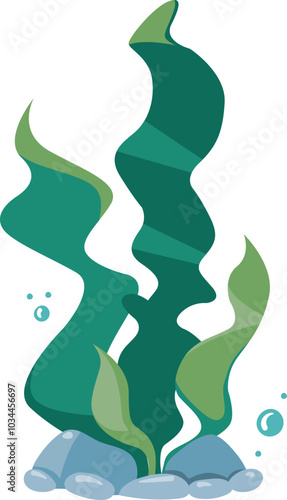 Green underwater plant cartoon icon. Aquatic algae