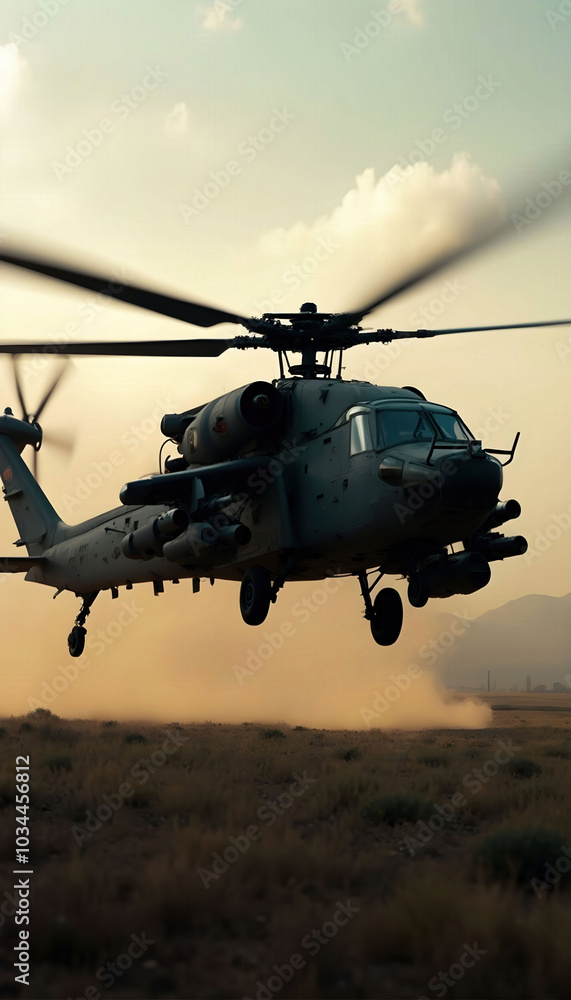 A dramatic image of a helicopter gunship in flight, showcasing its agility and firepower. Perfect for military themes, aviation enthusiasts, and defense technology discussions A dramatic image of a helicopter gunship in flight, showcasing its agility and firepower. Perfect for military themes, aviation enthusiasts, and defense technology discussions