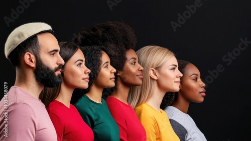 A collection of young adults stands side by side, each person displaying different hairstyles and expressions, highlighting diversity and individuality