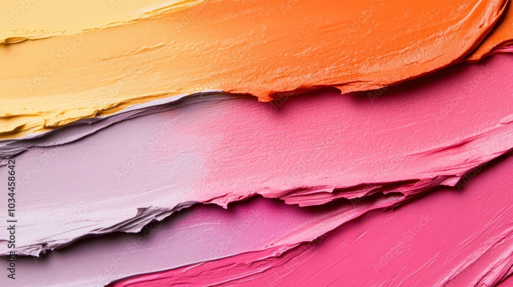Bright hues of orange, pink, and purple blend beautifully, showcasing thick, textured swathes of paint that inspire creativity and artistic expression Bright hues of orange, pink, and purple blend beautifully, showcasing thick, textured swathes of paint that inspire creativity and artistic expression