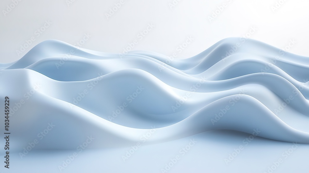 Fototapeta premium Smooth blue wavy silk fabric simulation.