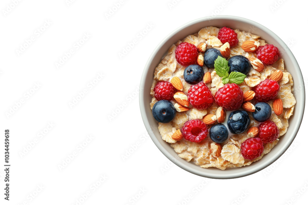 Bowl of oatmeal with berries PNG isolated on transparent background, white background. Bowl of oatmeal with berries PNG isolated on transparent background, white background.