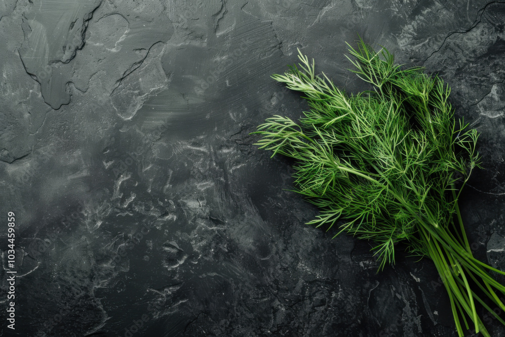 Bunch of fresh green dill on a black slate table. Bunch of fresh green dill on a black slate table.
