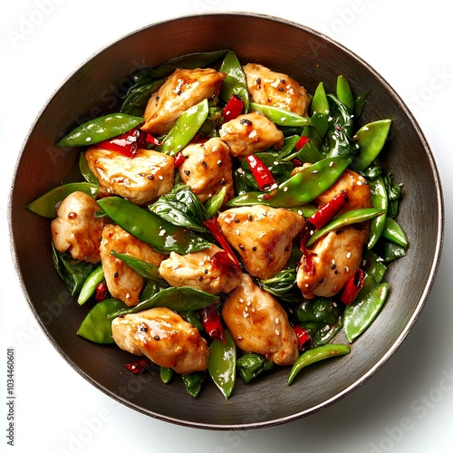 Chicken stir-fry with peppers and peas