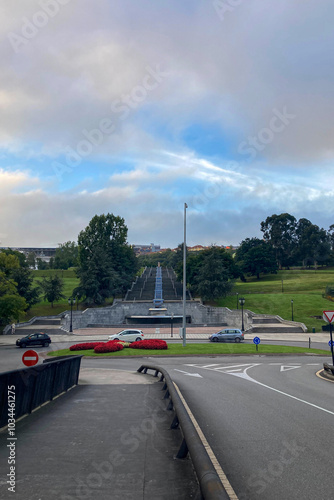 Walking on the historic town in Oviedo, Spain