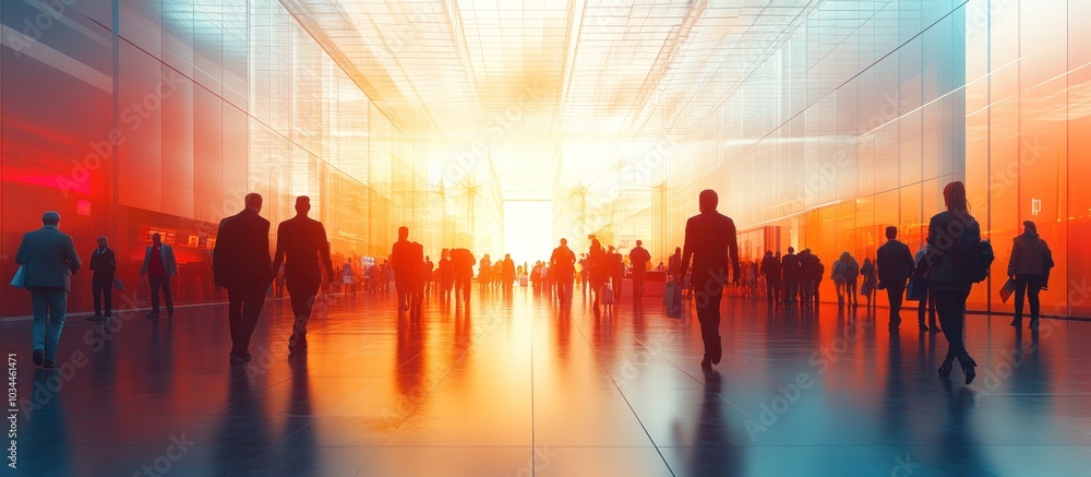 Silhouettes of People Walking in a Modern Building Silhouettes of People Walking in a Modern Building