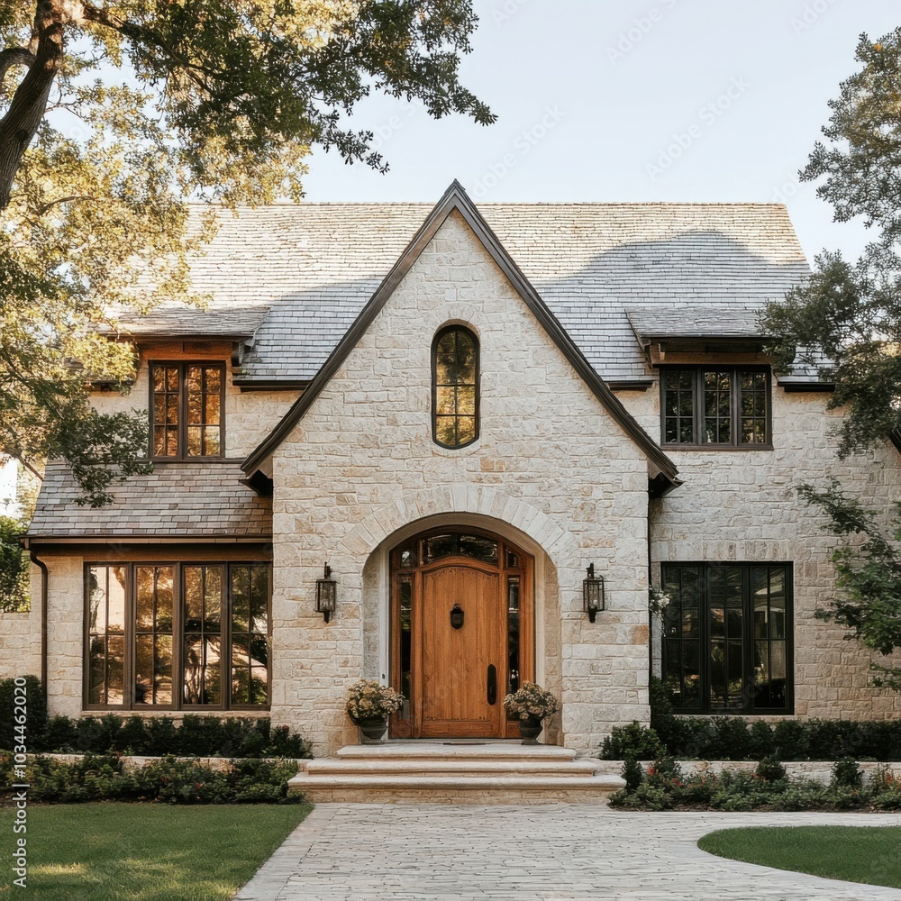 a house with a stone front and a wooden door a house with a stone front and a wooden door