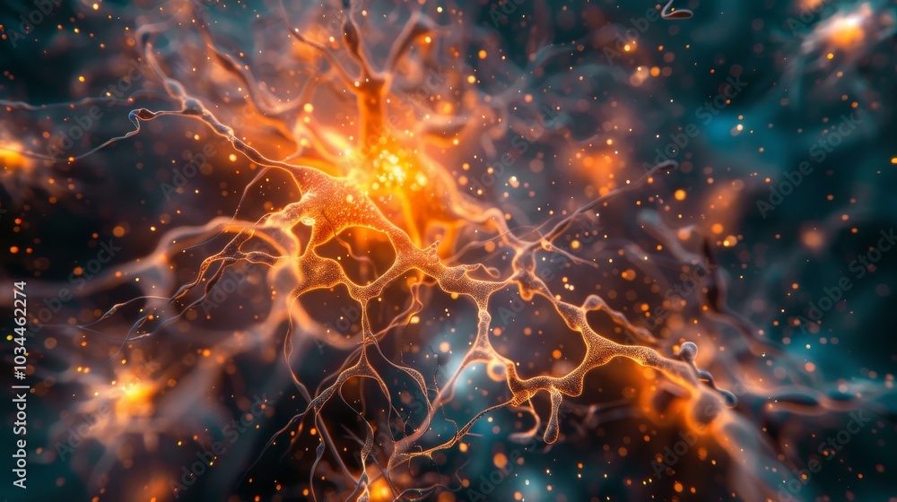 A close-up of brain cells in action, illustrating synaptic activity and neural communication A close-up of brain cells in action, illustrating synaptic activity and neural communication
