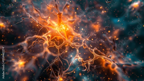A close-up of brain cells in action, illustrating synaptic activity and neural communication