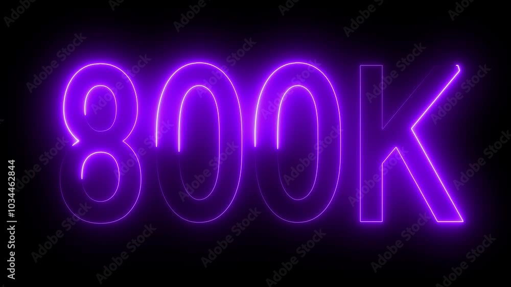 800K text animation by purple color neon on black background. 800K text animation by purple color neon on black background.