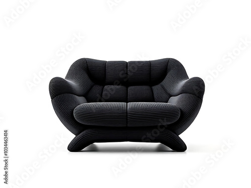 Playful Cartoonish Black Sofa with Exaggerated Rounded Arms and Chunky Bulbous Form, Featuring Soft Upholstery and Subtle Cushion Divisions photo