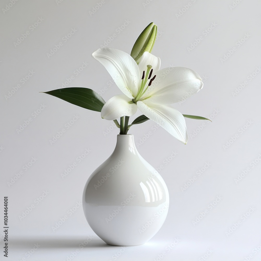 a white vase with a flower in it