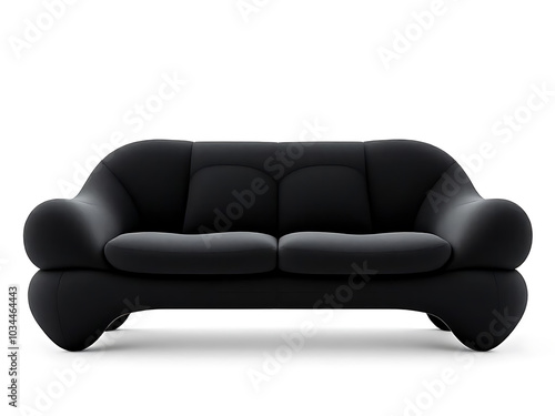 Playful Cartoonish Black Sofa with Exaggerated Rounded Arms and Chunky Bulbous Form, Featuring Soft Upholstery and Subtle Cushion Divisions photo