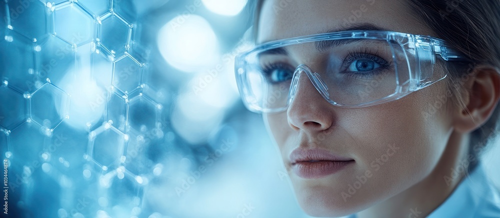 Woman Scientist Looking At A Molecular Structure Woman Scientist Looking At A Molecular Structure