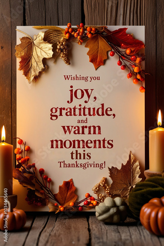 Festive Thanksgiving Card with Warm Wishes and Autumn Decorations