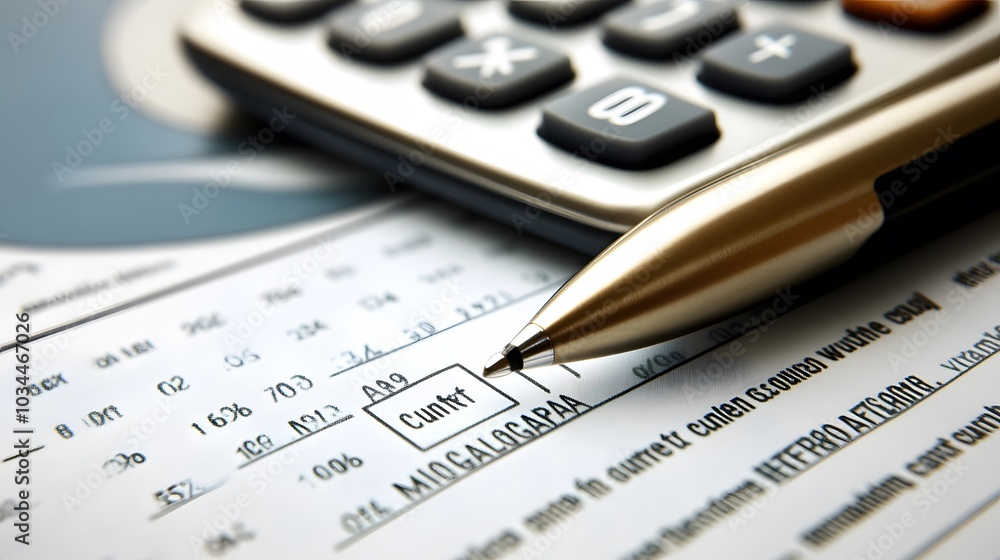 A silver pen resting on a financial document with a calculator in the background. A silver pen resting on a financial document with a calculator in the background.