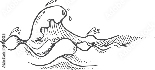 Hand drawn wave. Surfing wind water sketch