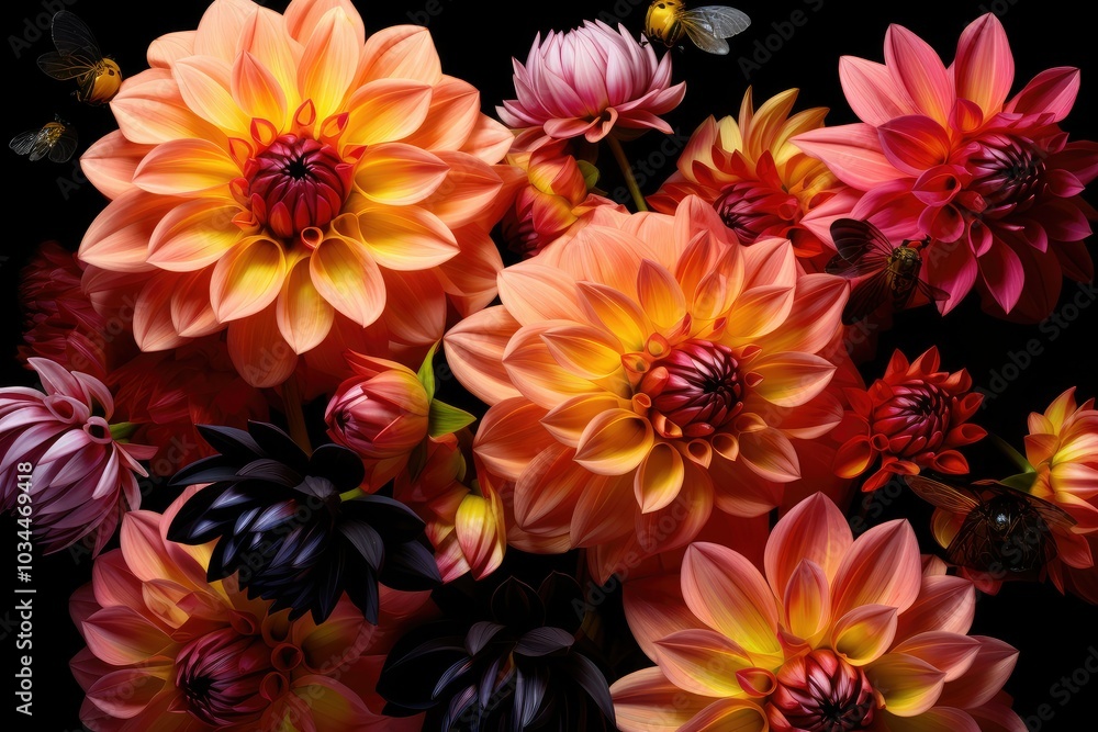 A collection of stunning dahlia flowers showcases vibrant petals in varying shades creating a colorful display that invites pollinators to explore A collection of stunning dahlia flowers showcases vibrant petals in varying shades creating a colorful display that invites pollinators to explore