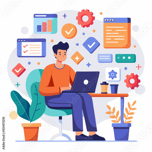 create me a vector image in which should be like a man working on his companies Projects Full Stack Developer